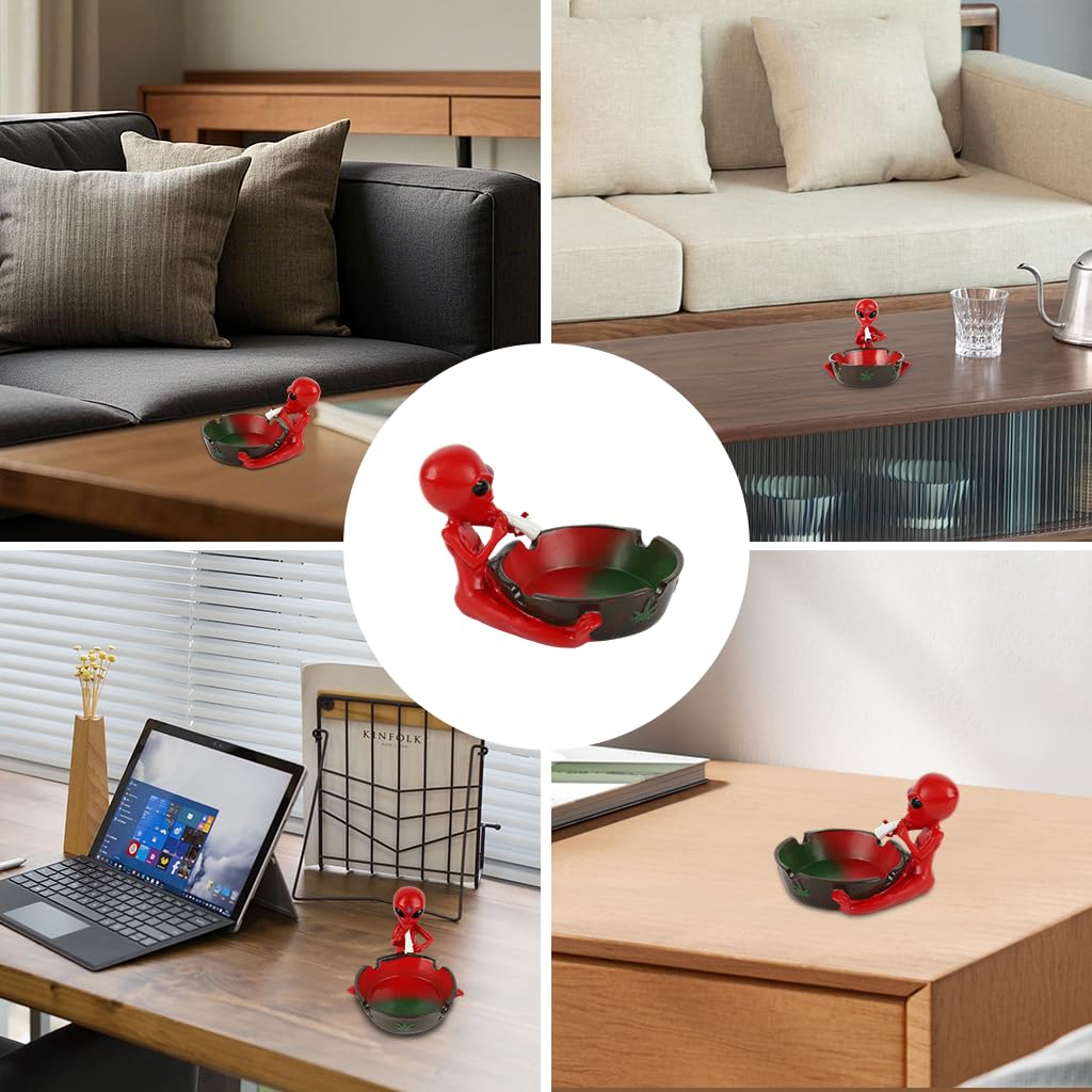 HASTHIP Red Alien Ashtray for Home Office and Car with Four Cigarette Slots | Resin Desk Decor