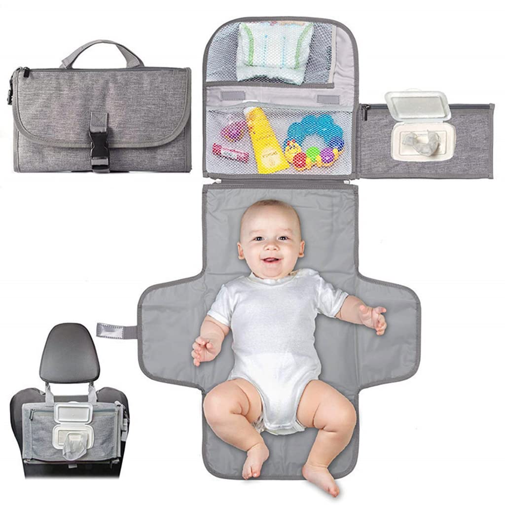 HASTHIP® Cambiador de Pañales Plegable con Bolsillos Organizadores,Alfombrilla Impermeable Desmontable para Bebé,Portátil para Viaje,Cambiador con Cojín Regalo Ideal Recién Nacidos