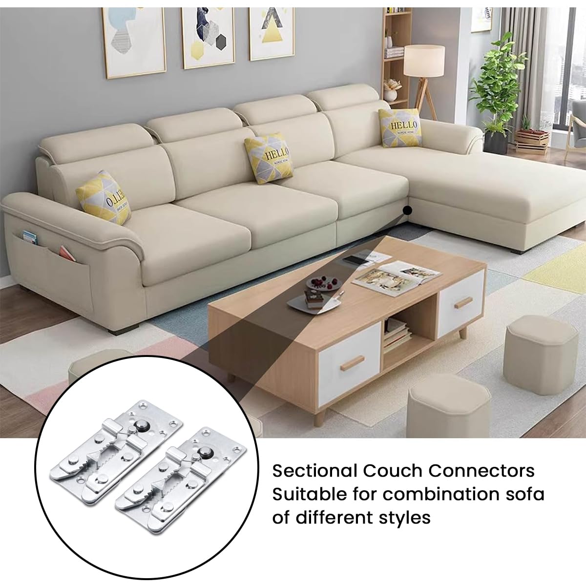 HASTHIP Sectional Couch Connectors for Modular Sofas featuring Screw-Fixed Metal Brackets | Secure Alignment