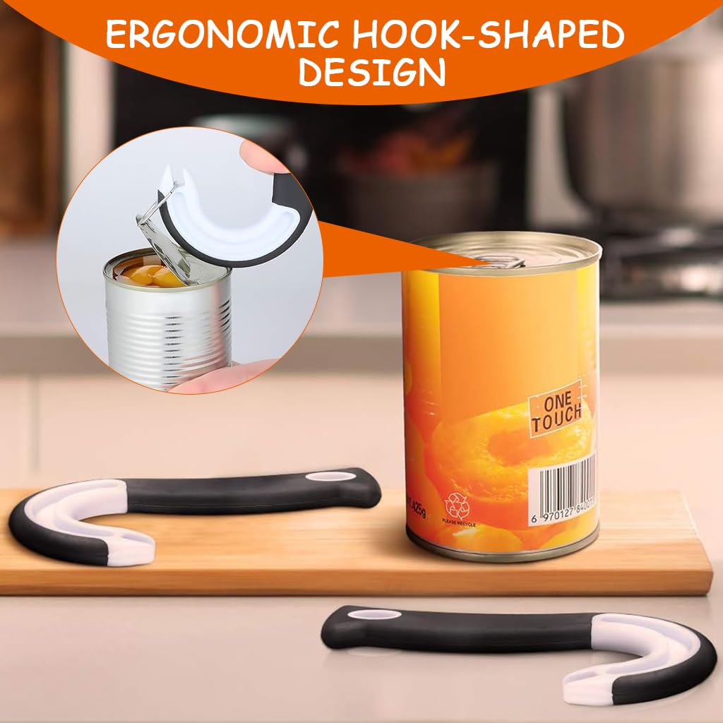HASTHIP® Easy Open Ring Pull Can Opener, J Hook Can Opener Pull Tab No-Slip Rubber Grip Jars Can Lid Lifter Manual Ring Top Soda Tin Bottle Opener Tool for Seniors, Children, Weak Hands