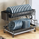 HASTHIP Kitchen Dish Rack with Double Layer Drain System and Utensil Storage | 40x28x31.5cm Carbon Steel