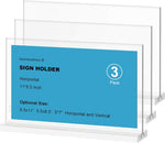 HASTHIP® Acrylic Sign Holder - 11x8.5 Inch 3 Pack Horizontal T Shape Double-Sided Desktop Display Holder.