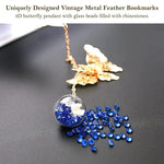 Supvox® Metal Feather Bookmark with Glass Beads Pendant, Vintage Feather Butterfly Bookmark for Reading Enthusiasts and Gifting, Bookmark Gift for Teachers Women Student, Random Color Flowers (Purple)