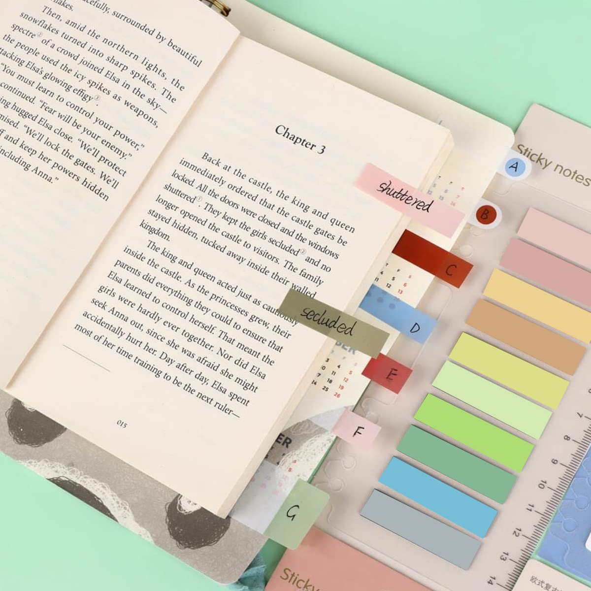 HASTHIP Sticky Tabs for Notebook and Books featuring 600 pcs Set with Ruler PET Material | Morandi Color Index Flags for Office Stationery