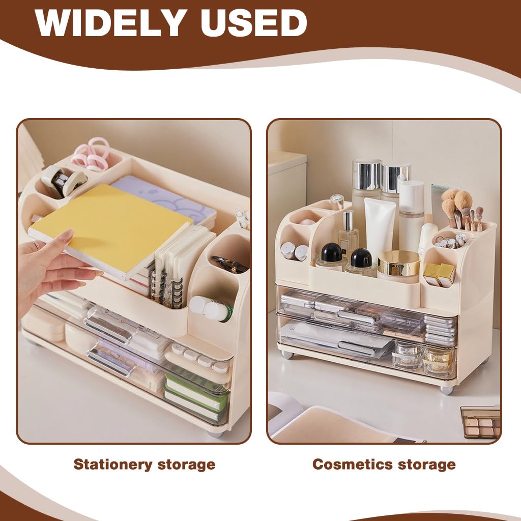 HASTHIP Makeup Organizer for Desk and Vanity with Dual Drawers and 35x21x26 cm ABS Design
