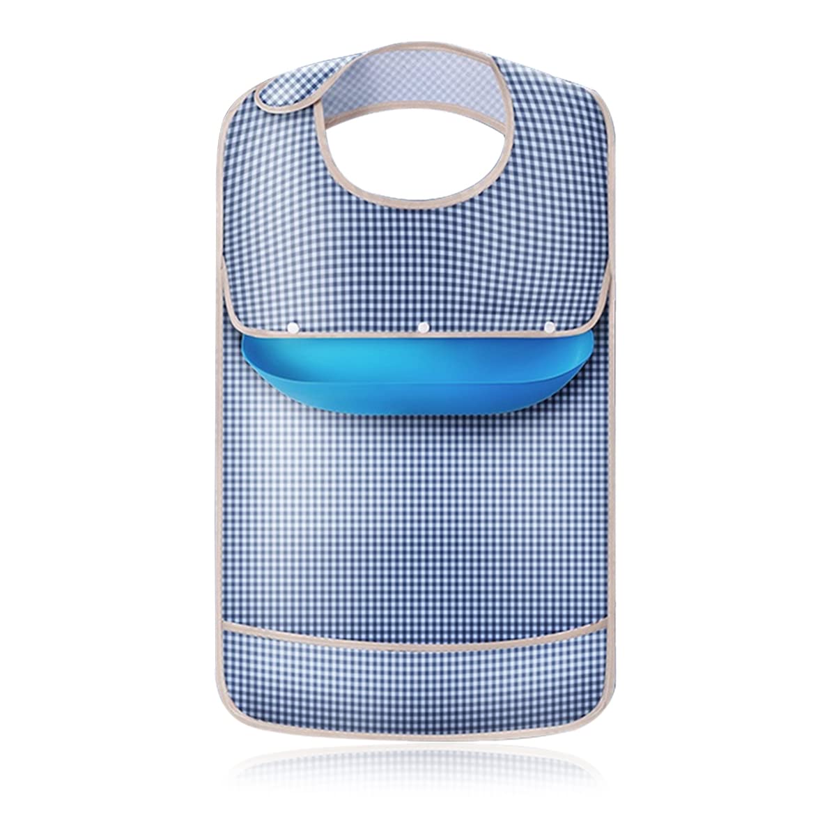 HASTHIP Adult Bibs for Dining with Leakproof Catch Pockets 67.5×39.7cm Blue | Washable Adjustable Protection