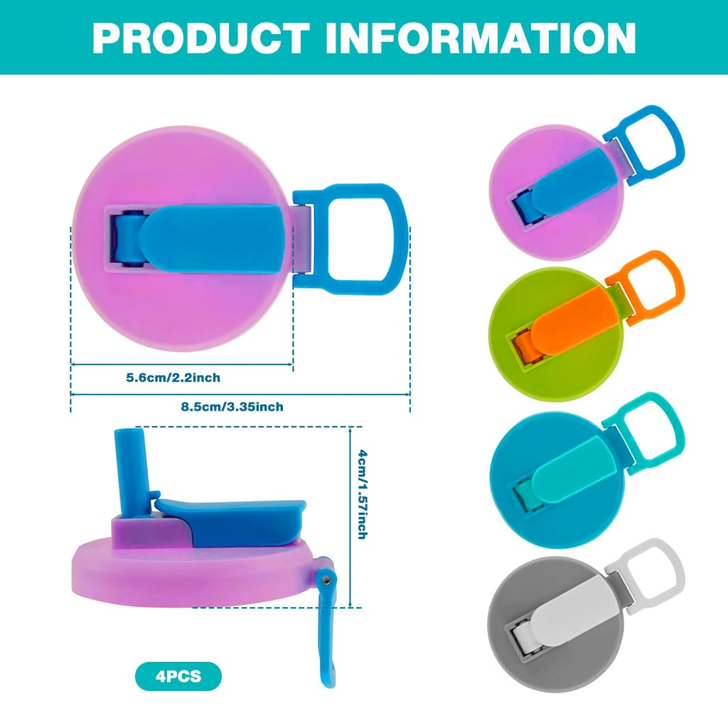 HASTHIP Reusable Soda Can Lids 4 Pack with Silicone Straws and Airtight Spill-Proof Seal | Fits 12oz and 16oz Cans