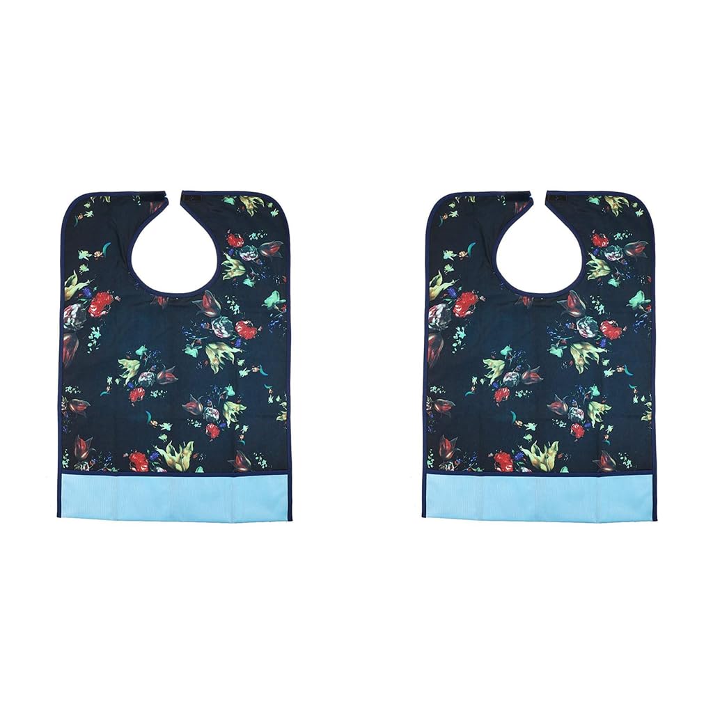 HASTHIP Adult Bibs Clothing Protectors with Waterproof Lining and Crumb Catcher 2 PCS | 65×45 cm Washable Floral Aprons