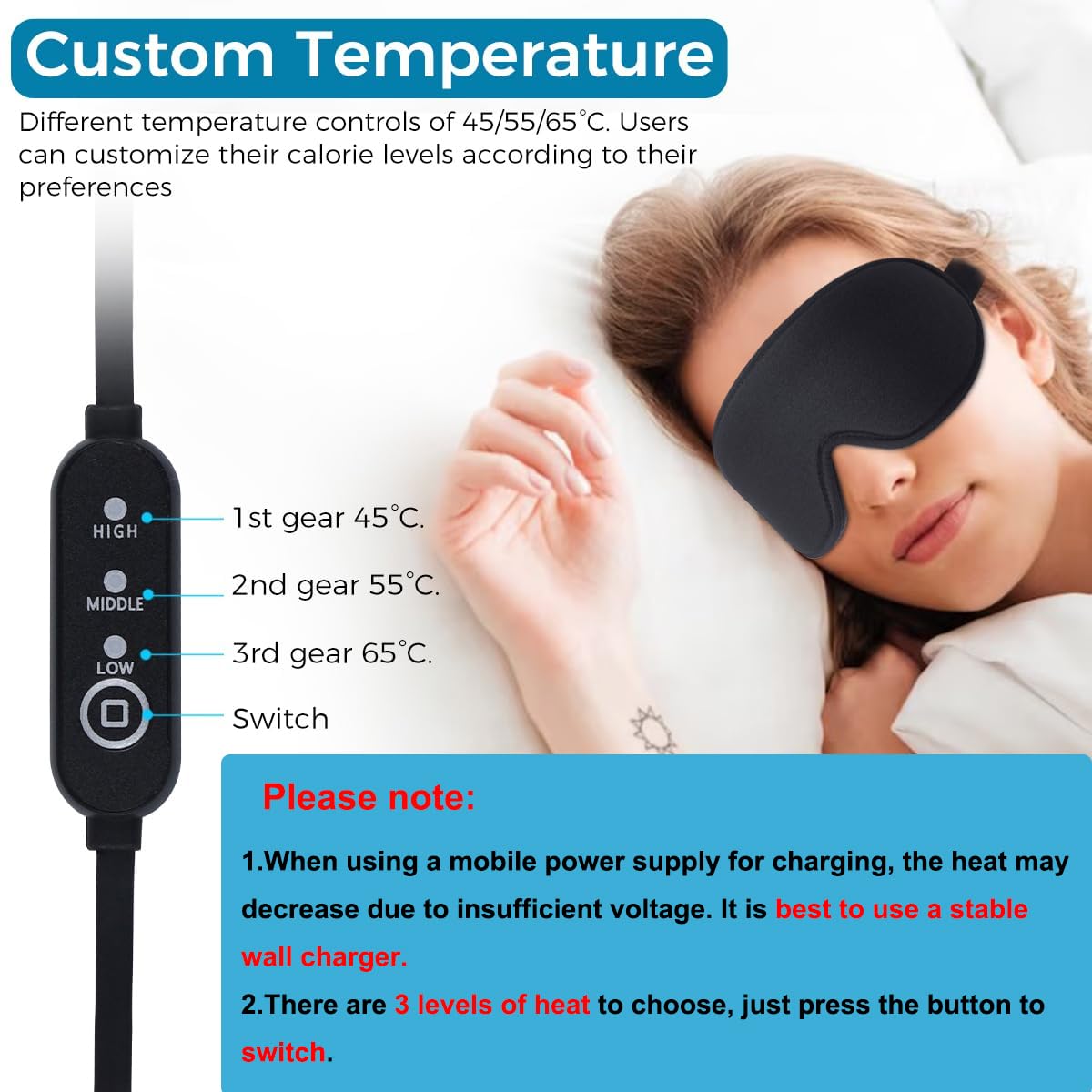 HASTHIP USB Wired Eye Mask for Relaxing Eye Spa with 3D Contour Design & 3 Heat Levels