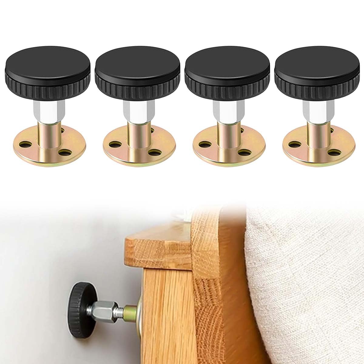 HASTHIP Headboard Stoppers for Bed Frame with 47–64mm Adjustable Screw-Fixed Design | Metal Supports Prevent Noise and Wall Damage