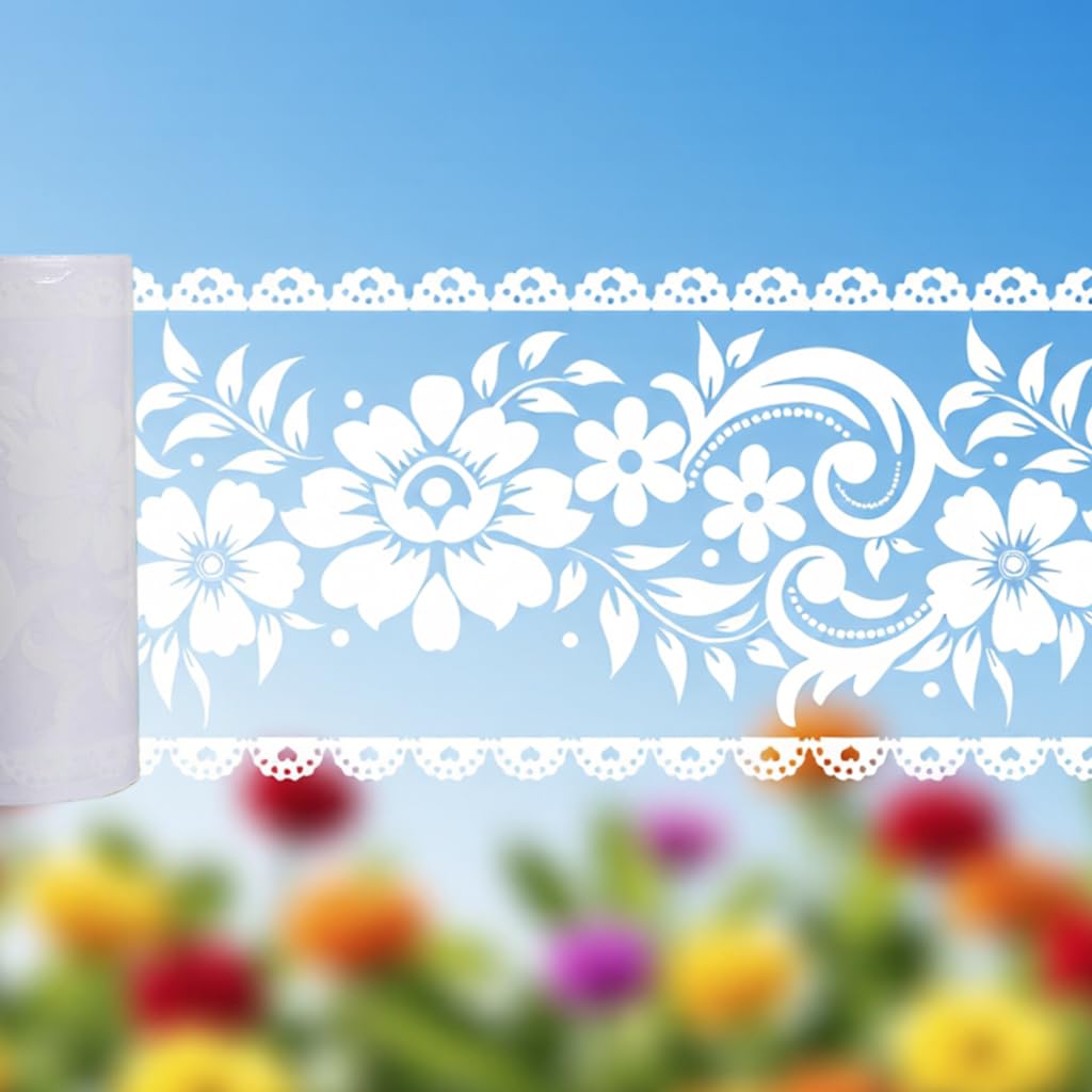 HASTHIP® Floral Clear Baseboard Trim Decal, Self-Adhesive PVC Border Sticker, Decorative Skirting Tape for Window, Glass Door, and Home Interior Decoration, 10cm x 10m, Trim to Fit
