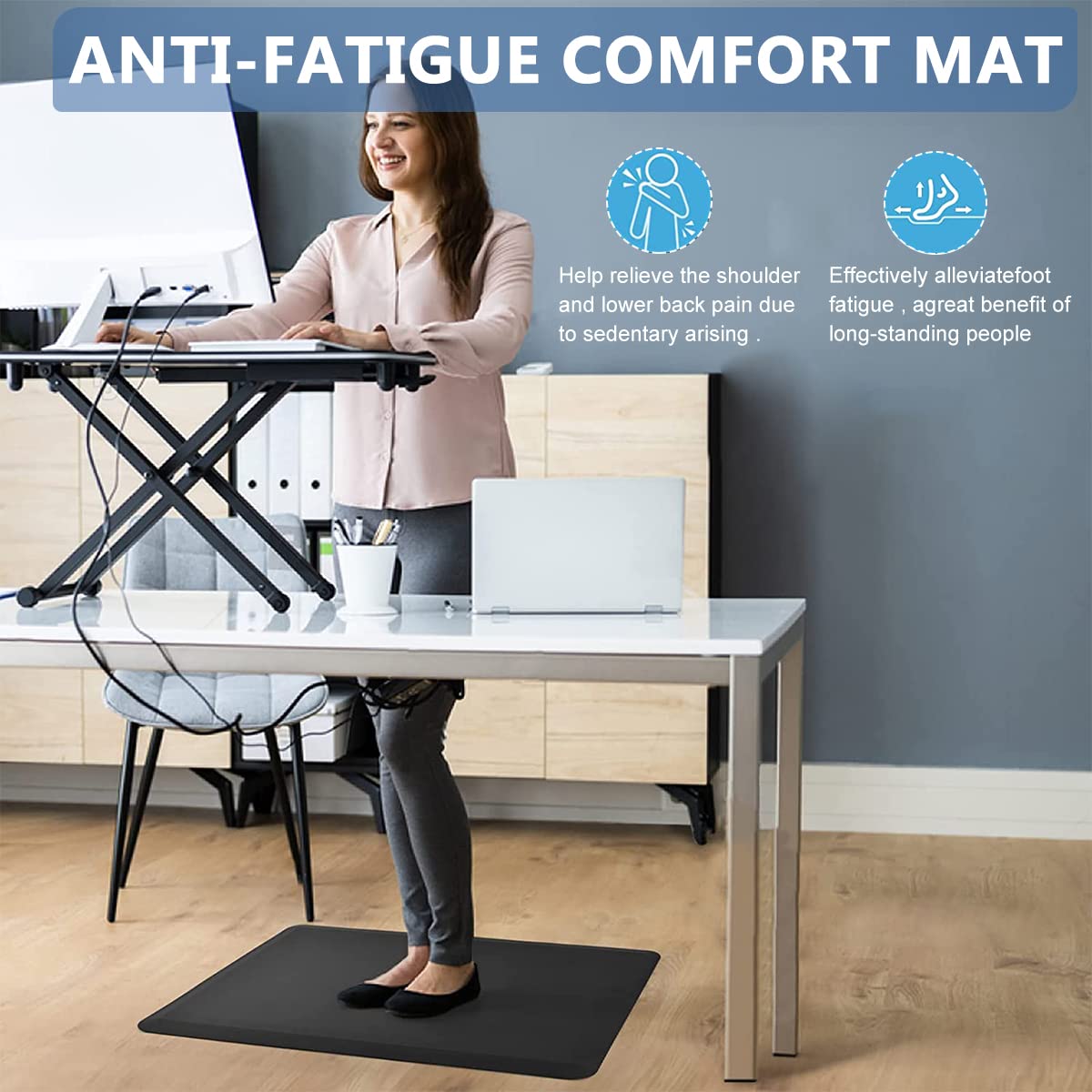 HASTHIP Kitchen Mats for Floor featuring Anti Slip Texture and Ergonomic Support 17 x 28 in Black