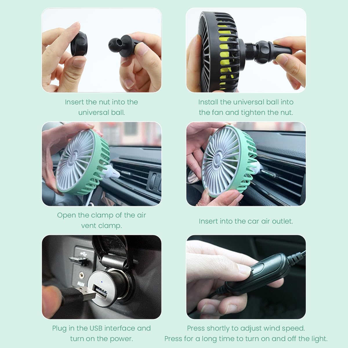 HASTHIP USB Car Fan for Air Vent with 3.39 in 5 Blade Clip On Design and ABS Build | 3 Speeds