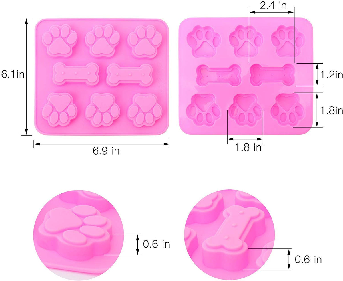 3 Pieces Silicone Molds Puppy Dog Paw & Bone Shaped 2 in 1, 8-Cavity, Reusable Ice Candy Trays Chocolate Cookies Baking Pans