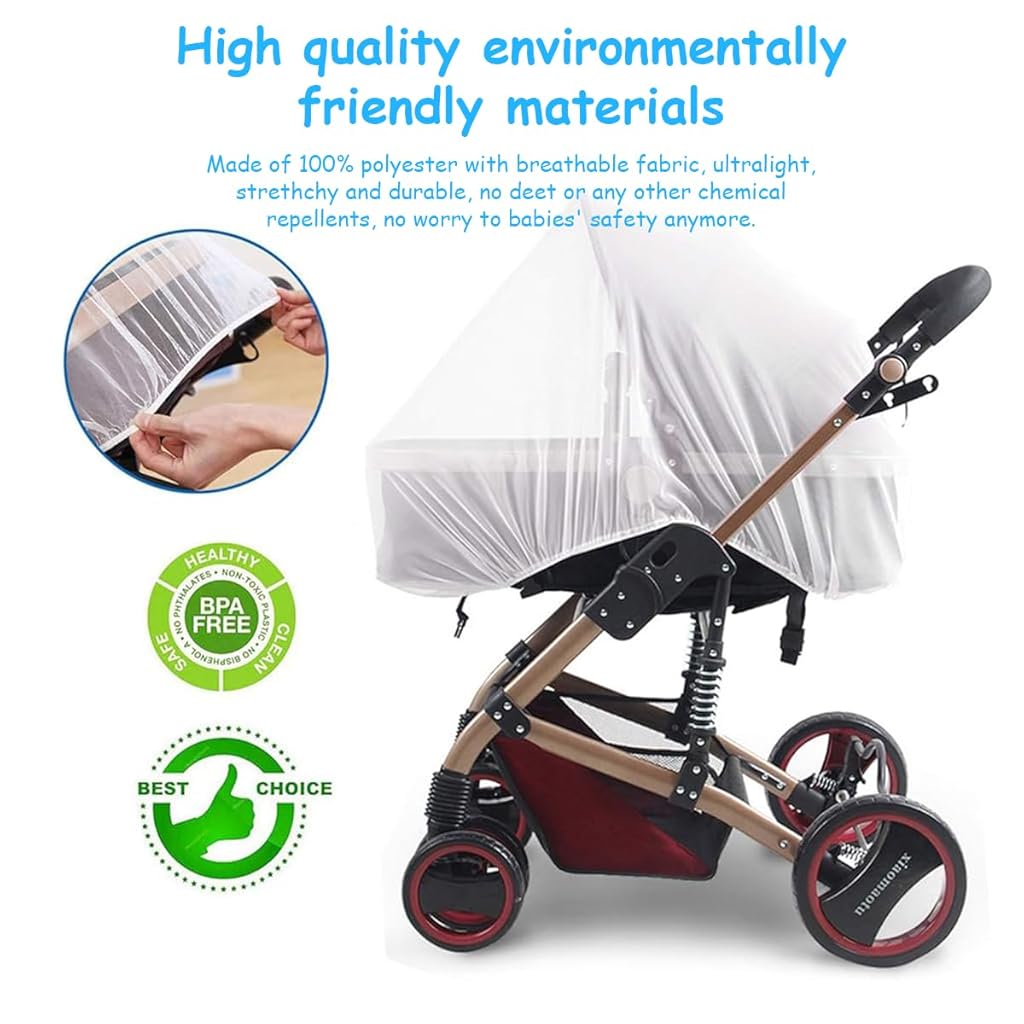 HASTHIP® 2 Piezas Mosquitera Elástica para Cochecito y Cuna 1.5m, Red Protectora de Malla Fina para Bebé, Compatible con Silla de Paseo, Moisés y Uso Exterior
