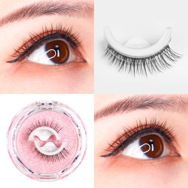 MAYCREATE® 1 Pair Reusable 3D False Eyelashes Natural Look Self-Adhesive Eyelashes Waterproof For Women Black