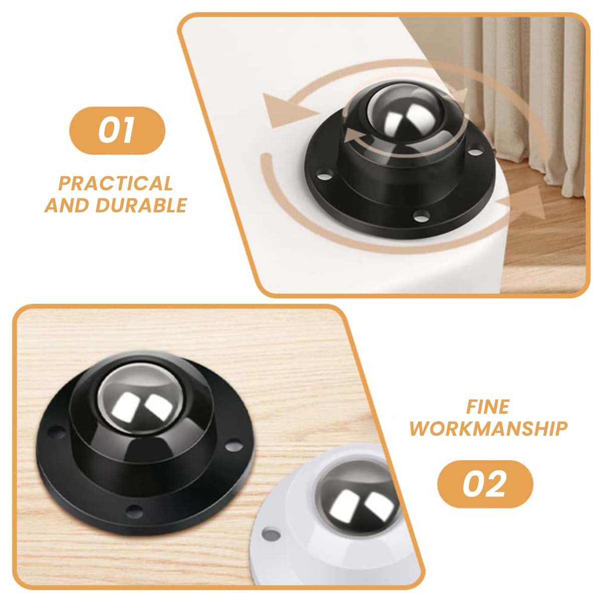 4pcs Caster Wheel Self Adhesive Caster Wheel 360° Swivel Wheels for Furniture, Small Appliance, DIY Modification Moving Table Heavy Duty Caster Wheels 200Kg Loading Capacity, Black