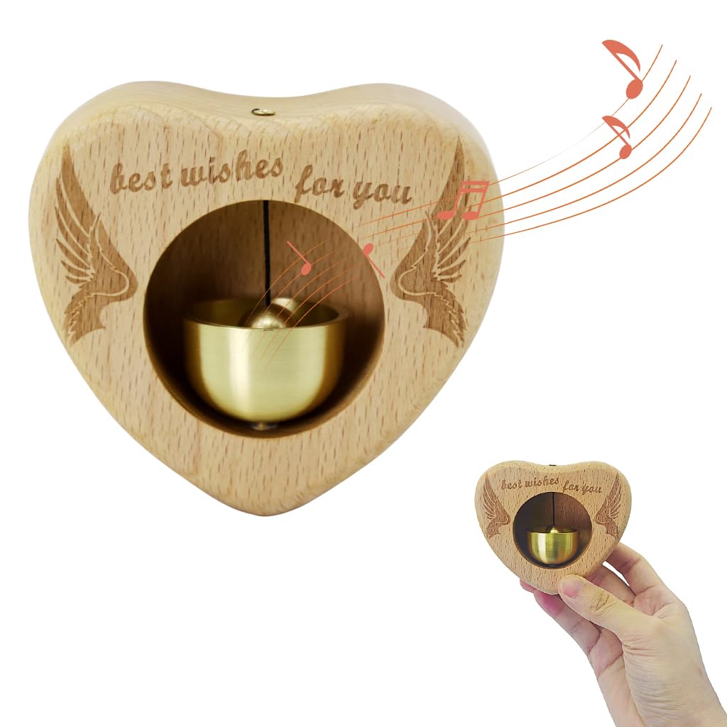 HASTHIP® Wooden Door Chime with Brass Bell - Heart-Shaped Beech Wooden Door Chime, Self-Adhesive Magnetic Doorbell for Home & Shop, Shopkeepers Door Chime