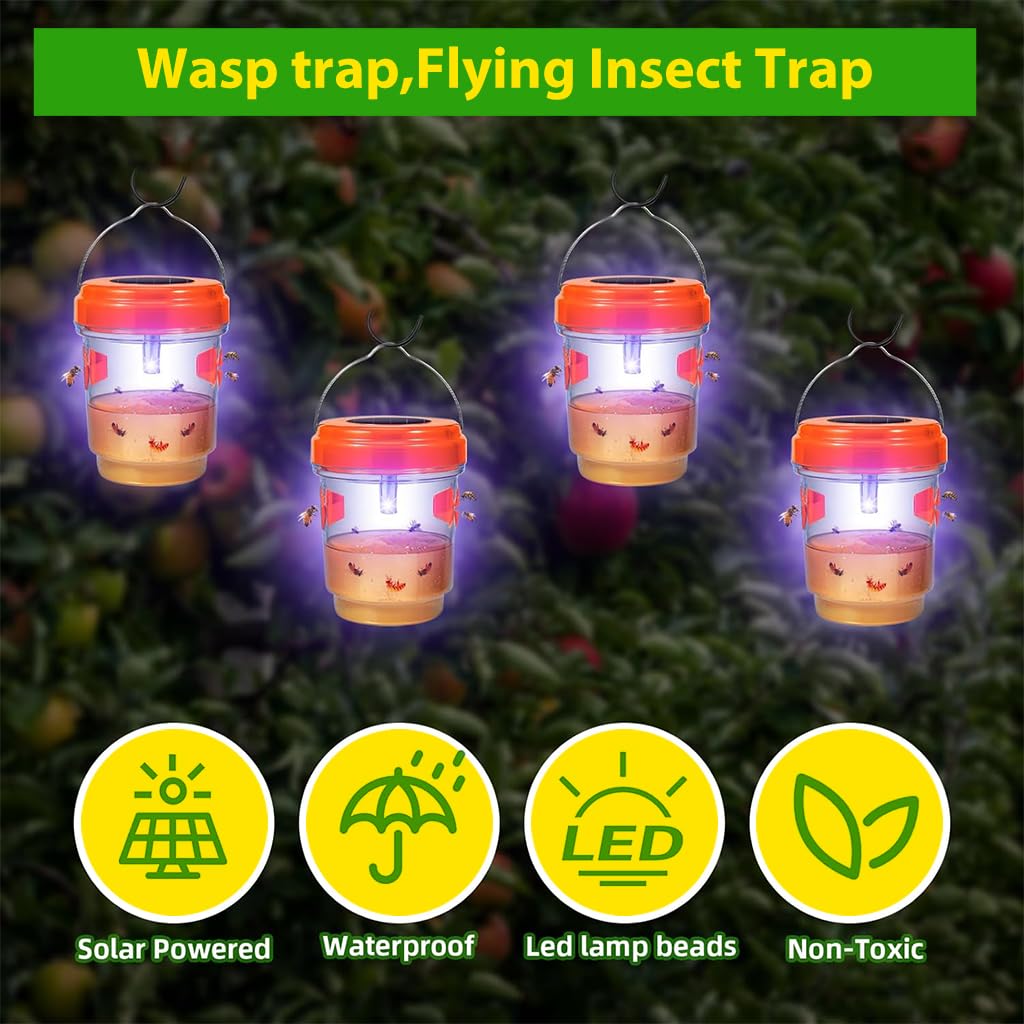 HASTHIP Wasp Trap Lamp for Fruit Trees with Solar Powered LED Light | Waterproof Hanging Bug Trap