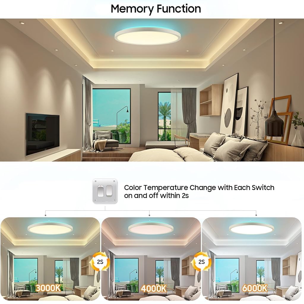 HASTHIP® Lámpara de Techo LED con Control Remoto 24W 3200lm 12 Pulgadas