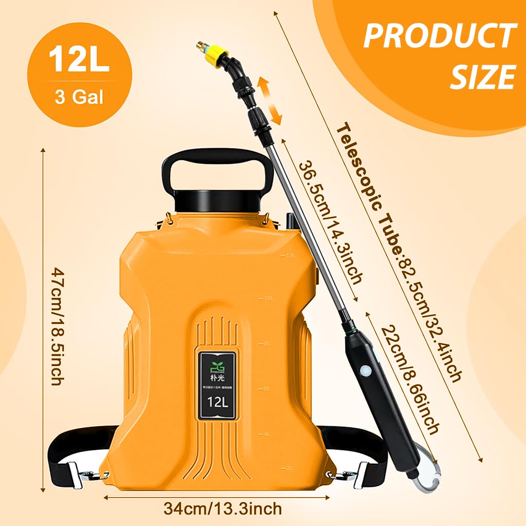 HASTHIP® 12L Water Sprayer Portable Electric Sprayer with Handle & Shoulder Strap 26-36 inches Retractable Sprayer Pipe Rechargeable Electric Sprayer for Watering, Pest Control, Disinfection