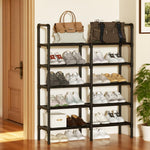 HASTHIP Shoe Rack for Entryway with 5 Tiers featuring DIY Assembly and Black Metal Frame | 96x90x23 cm Freestanding Organizer