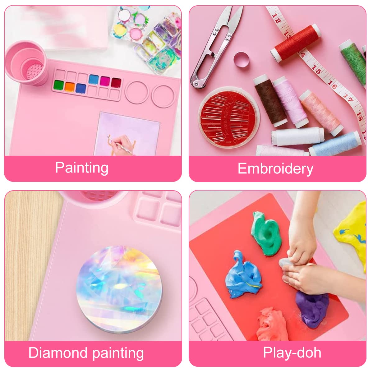 HASTHIP Silicone Craft Mat for Kids Arts and Crafts with Cleaning Cup and Mixing Plate 43×38cm