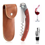 HASTHIP Bottle Opener Set for Wine and Beer with 4.3 in Corkscrew & Leather Case | Rosewood Handle and Stainless Steel Accessories
