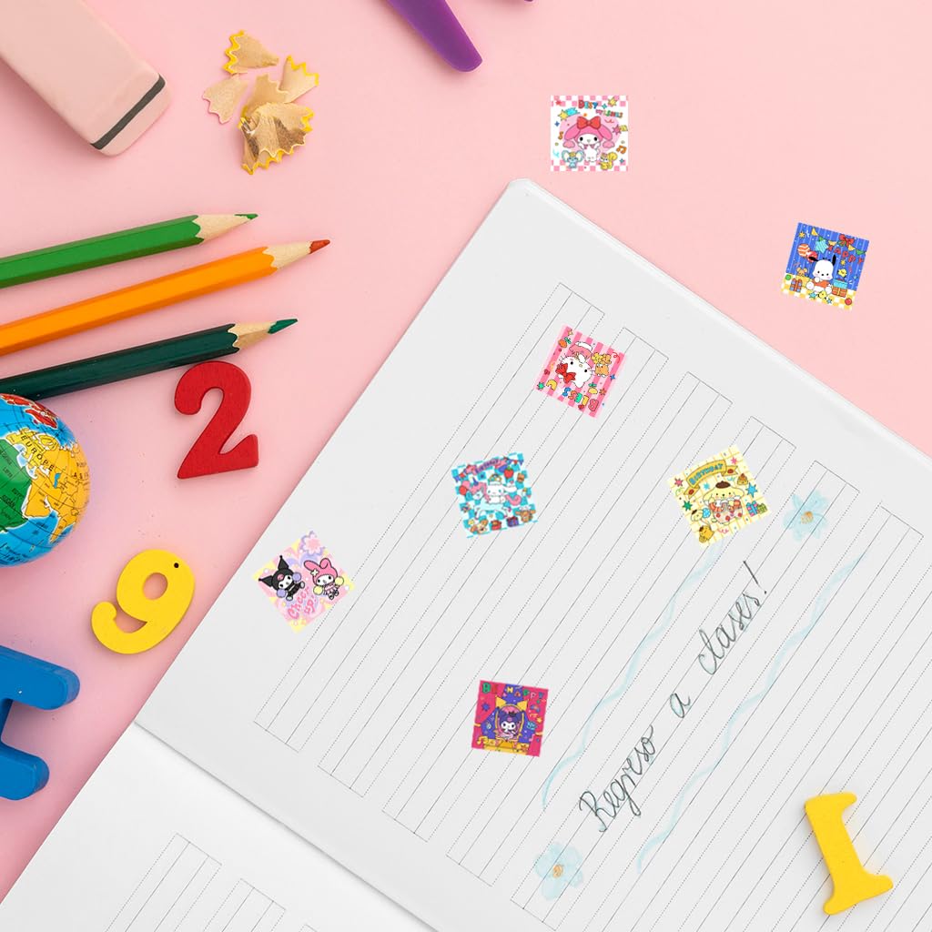 HASTHIP Sanrio Stickers Roll featuring 500 pcs and 8 Designs for DIY Decor | Kawaii Gifts