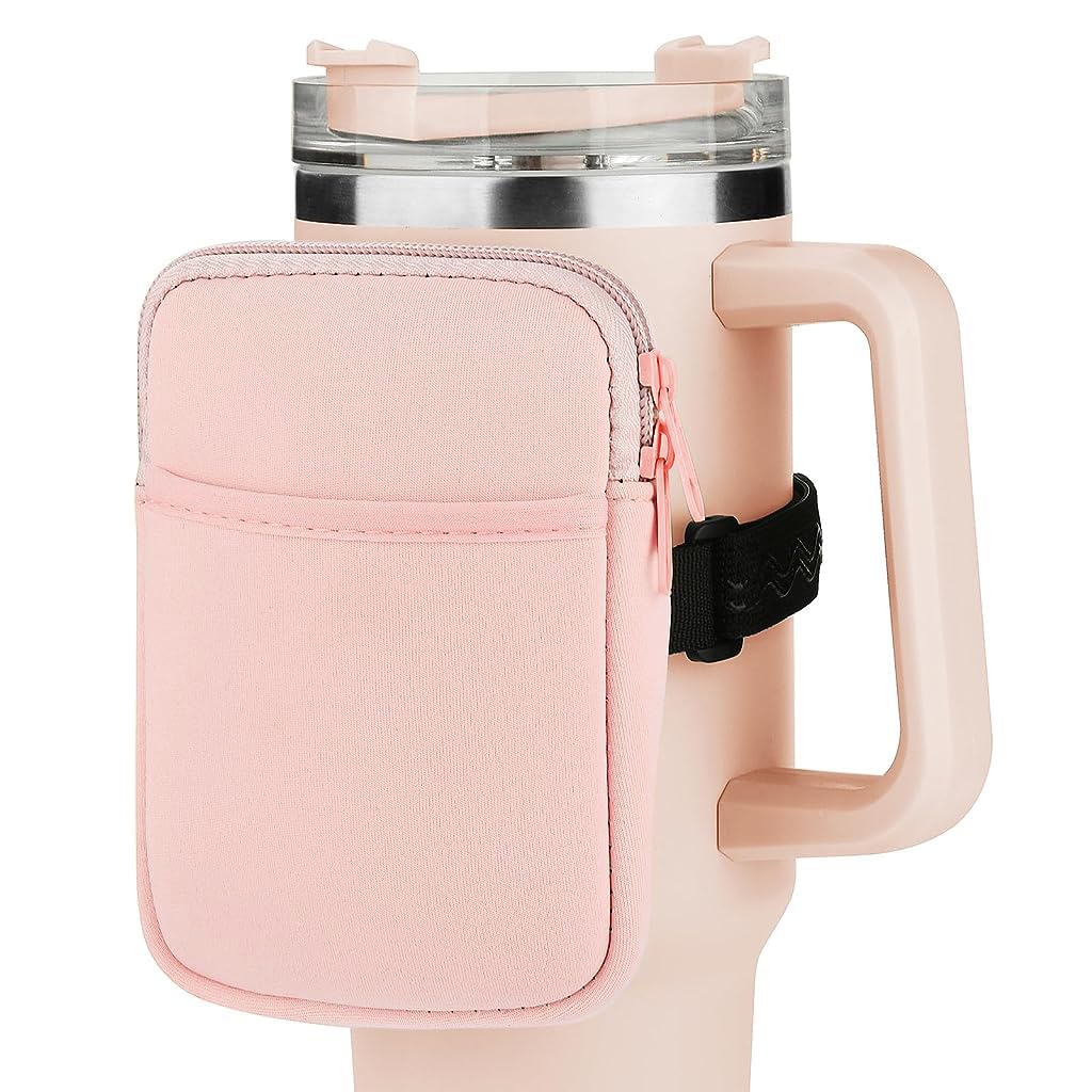 HASTHIP Water Bottle Pouch for Gym and Outdoor Use with Adjustable Elastic Band Strap | Pink Accessory Pocket for Phone Keys and Cards