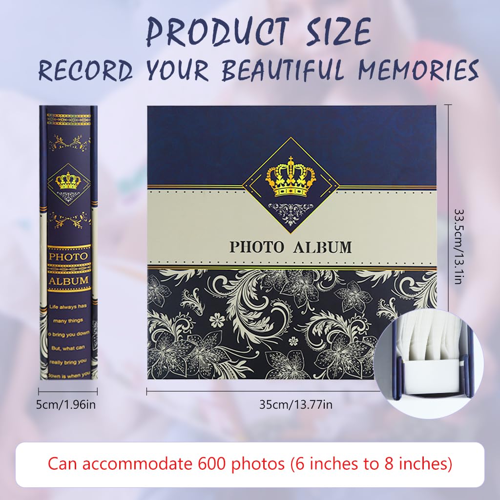 HASTHIP Photo Album for 4x6 and 5x7 Photos with 600 Pockets and Vintage Embossed Cover | Blue
