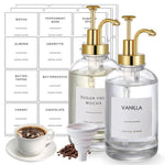 HASTHIP® 2Pcs Coffee Syrup Dispenser Set 16Oz Glass Pump Bottles with Silicone Funnel & Label Stickers, Refillable Syrup Dispenser for Coffee Bar, Kitchen, Maple & Vanilla Syrups