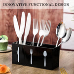 HASTHIP Acrylic Cutlery Storage Organizer for Kitchen with 3 Compartments 19.8x6.5x9cm | Icon Labeled Spoon Fork Knife Holder in Black