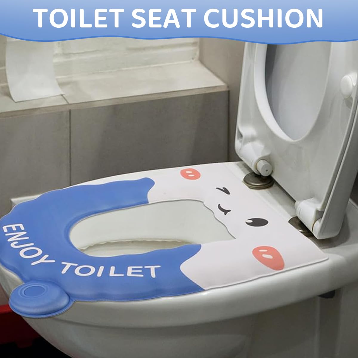 HASTHIP Padded Toilet Seat Cover for Home and Office with Lifting Handle and Waterproof EVA | Soft Cartoon Cushion Trim to Fit All Toilets