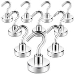 Neodymium Magnets Powerful Hooks, 6KG (13LBS) Magnets Hook for Fridge, Heavy Duty Hook for Ceiling, Hanger Hook for Towel, Cup, Wall (White, Pack of 10), Silver