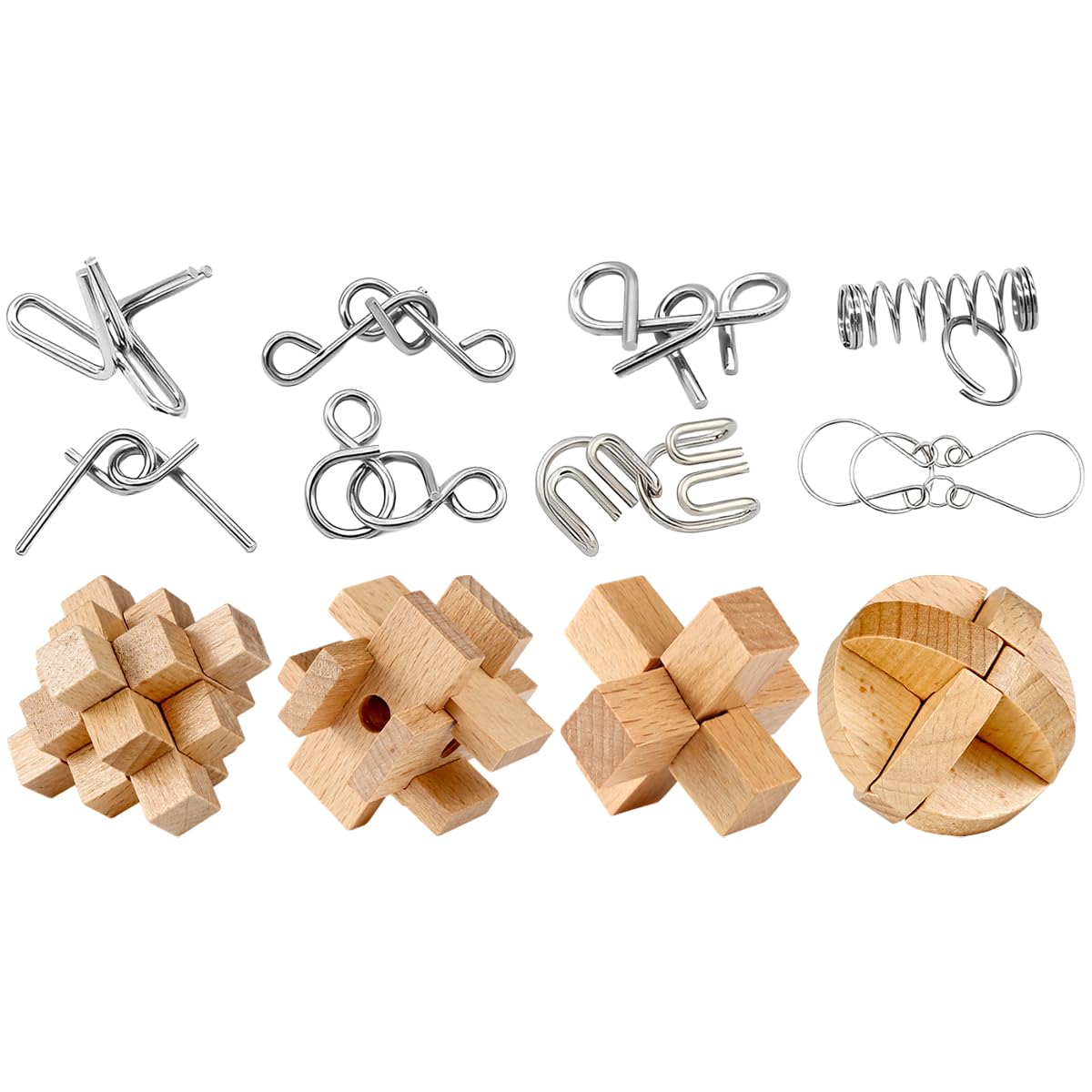 HASTHIP® 12 Piezas Rompecabezas Cerebrales para Adultos y Niños,Juegos de Lógica y Estrés,Puzzles Juguete Entrenamiento Mental