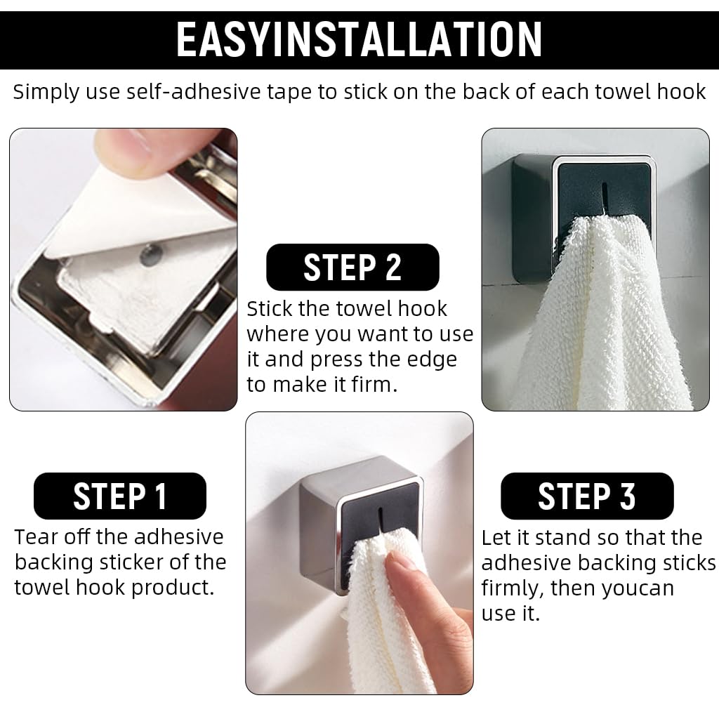 HASTHIP Self-Adhesive Towel Holders for Kitchen and Bathroom with Push-In Snap Grippers | 2Pcs No-Drill Wall Organizers
