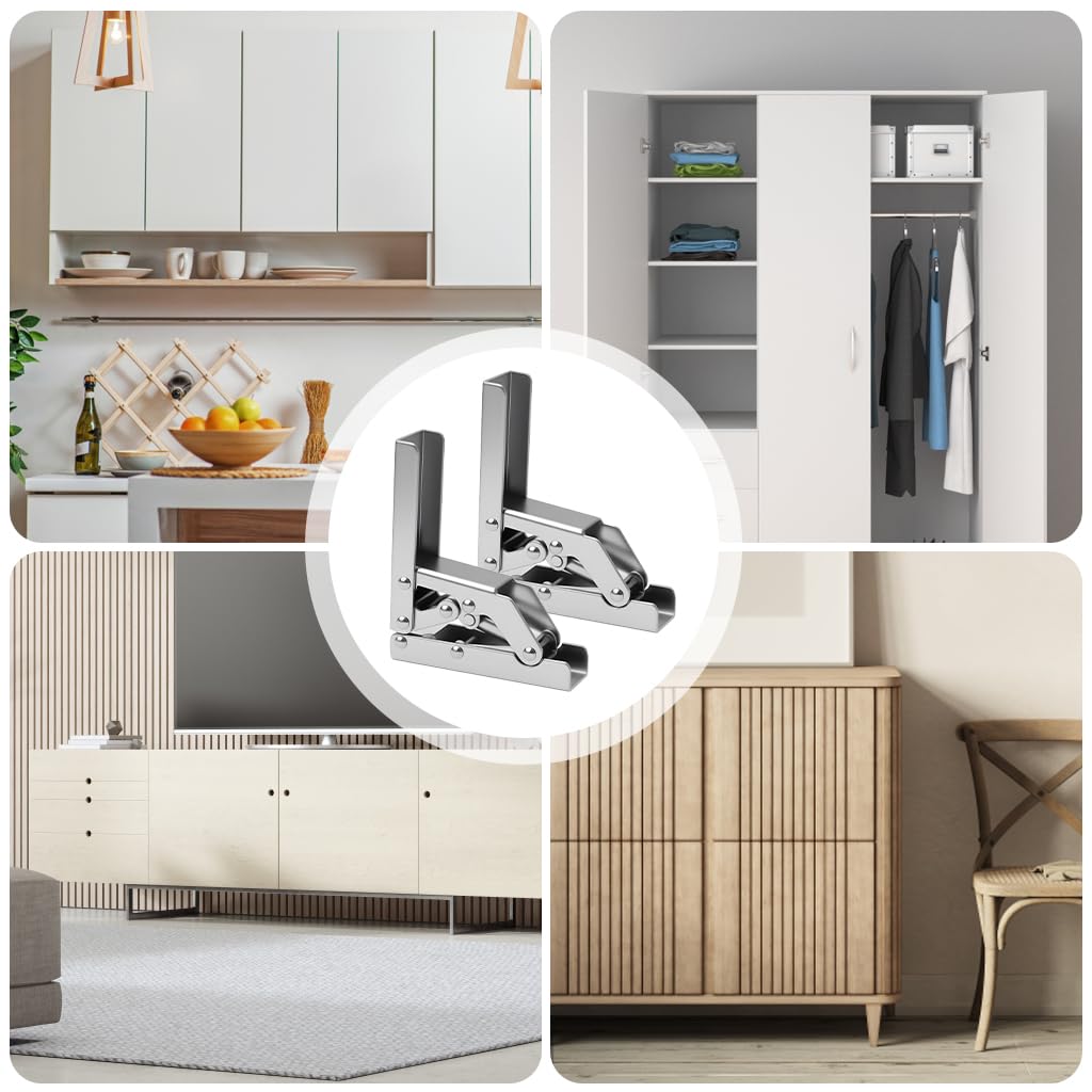 HASTHIP® 90 Degree Folding Door/Shelf Hinge Hidden Bracket Table Holder Furniture Parts(2pcs)