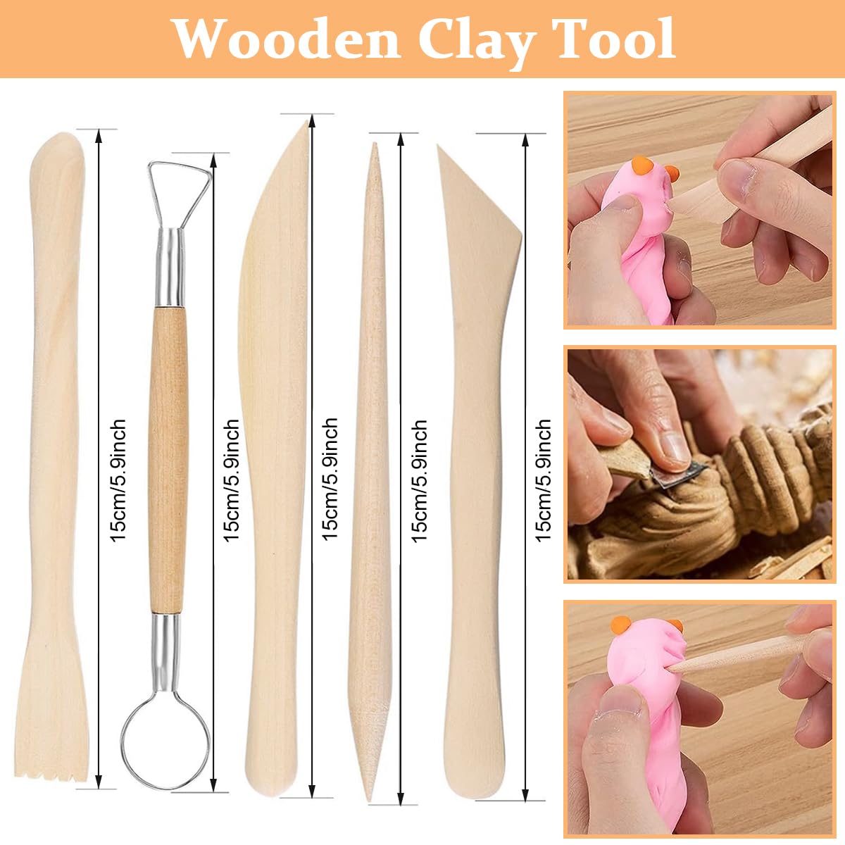 HASTHIP Clay Sculpting Toolkit for Polymer Clay and Ceramics with 25 Tools featuring Wooden Handles and Metal Tips | Storage Bag for Artists and Kids