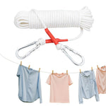 HASTHIP® 10m Clothes Drying Rope - Heavy Duty Polyester Cloth Rope for Drying Clothes with Hook 10mm Steel Core Clotheslines Wire Cloth Dry Ropes Wire, White