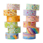 HASTHIP Decorative Masking Tape for Scrapbooking and Gift Wrapping 12 Rolls 15mm | Gold Foil Flower Washi in Yellow
