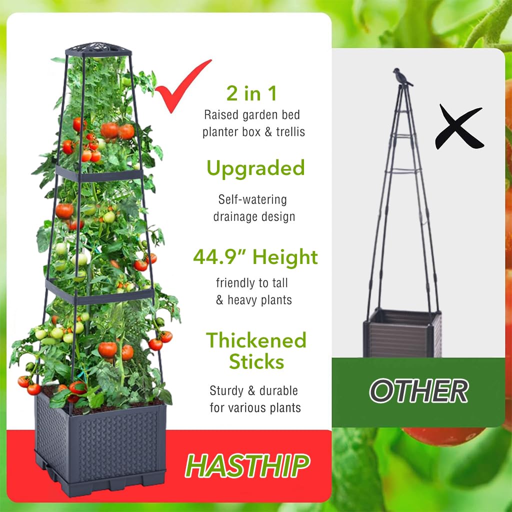 HASTHIP Plant Stand Support for Climbing Plants with 114cm Trellis | UV‑Resistant PP Planter Box