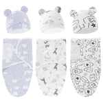 HASTHIP® Juego de 3 Saco de Dormir y Gorros para Bebé,Envoltura Algodón Suave para Recién Nacido 0-3 Meses,Swaddle Ajustable y Transpirable,Manta Envoltorio Antiviento Regalo Ideal