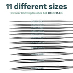 HASTHIP Circular Knitting Needles for DIY Projects with Dual End Crochet Hook | 11Pcs 31.5 in Set