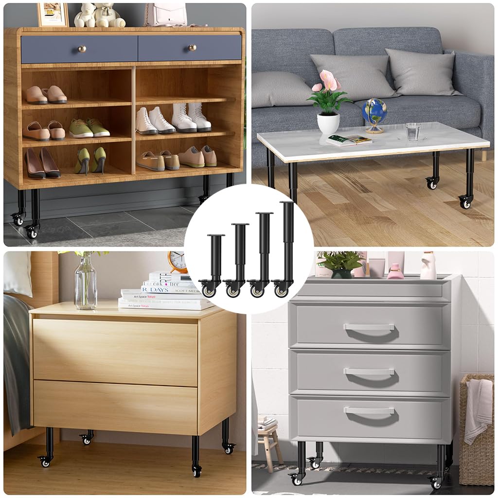 HASTHIP Furniture Legs for Tables and Cabinets featuring 7–12 in Adjustment and 360° Locking Wheels