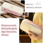 HASTHIP® Large Capacity Pencil Case Durable Storage Multiple Compartment Double Zipper Portable Pouch for College Student Teen 3PCS