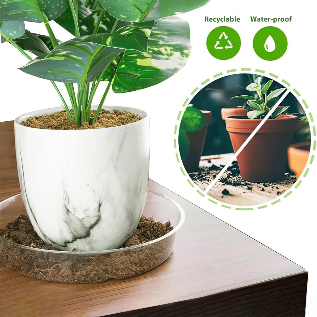 HASTHIP Plant Saucers for Indoor and Outdoor Use with Grooved Drainage Base 12 Pack | Clear Plastic Trays in 6 8 10 12 in Sizes
