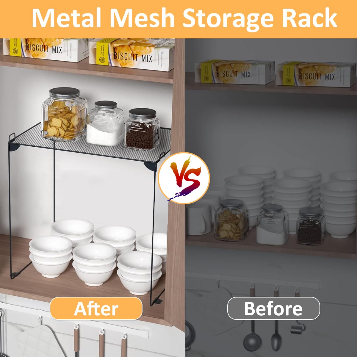 HASTHIP Folding Metal Storage Rack for Kitchen Countertop with Mesh Shelf | Space-Saving Organizer