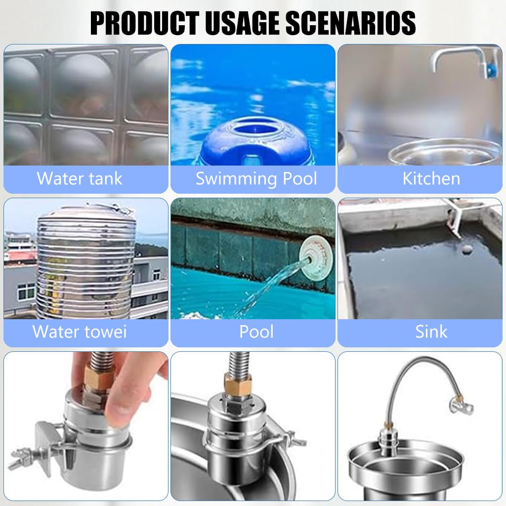 HASTHIP® Float Valve for Water Tank, 1/2" to 3/4'' Water Float Valve Stainless Steel Fully Automatic Water Level Control Float Valve, Automatic Water Level Controller for Water Tank, Pool, Reservoir