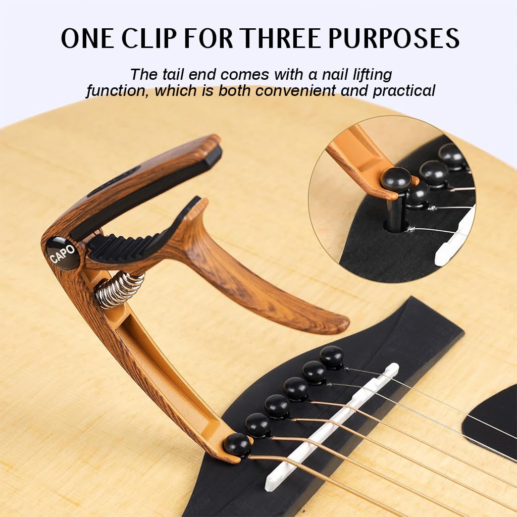 HASTHIP Guitar Capo for Acoustic and Electric Guitars with Built-In Pick Holder and 3 Picks Included
